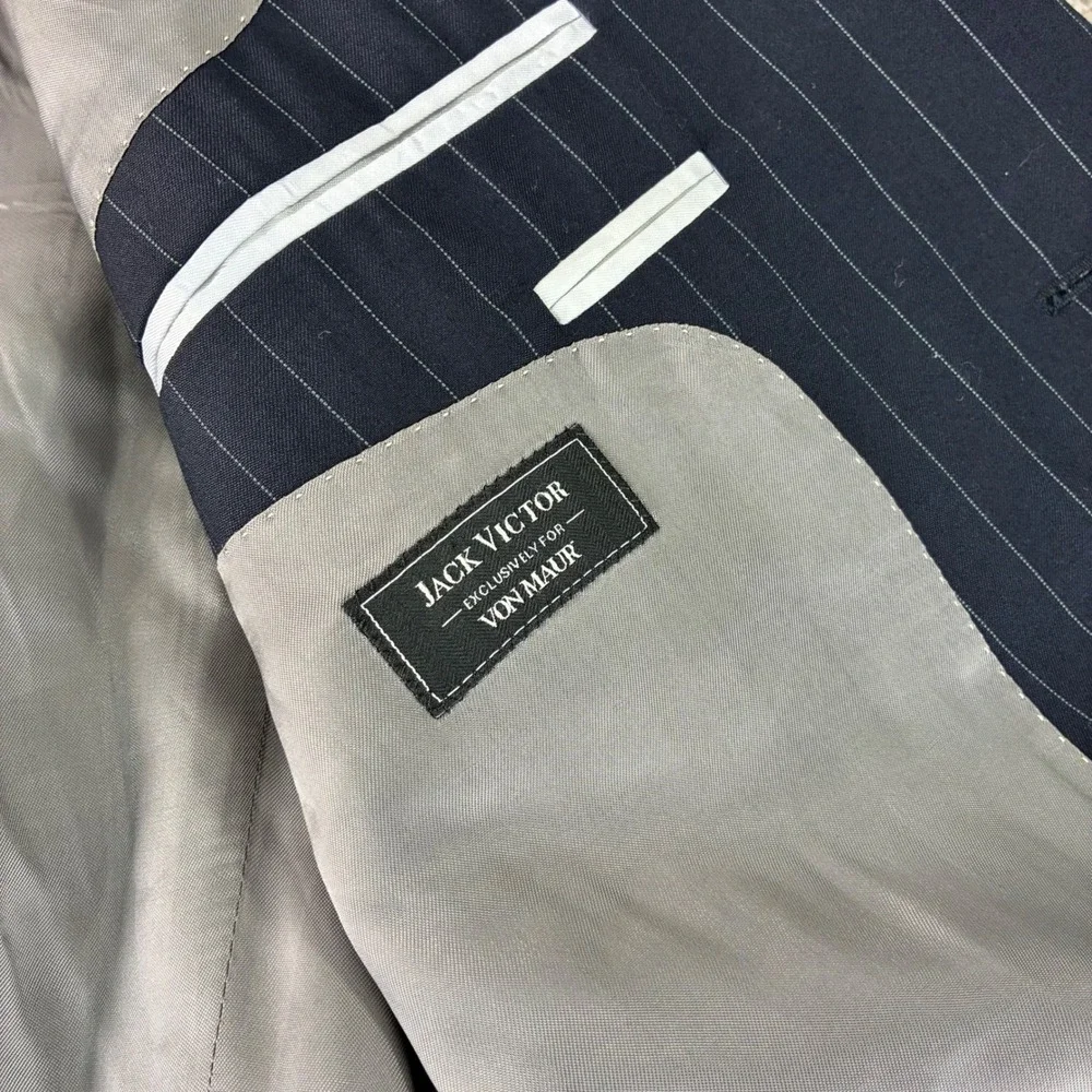 Jack Victor Von Maur Mens 42R Navy Pinstripe‎ Wool Two Button Blazer Jacket